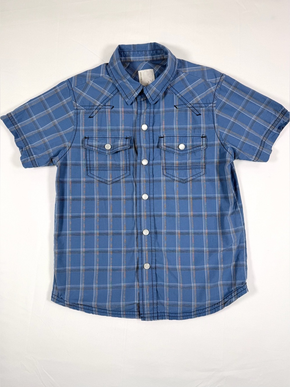 OLD NAVY Boys Y2K Western Pearl Snap Plaid Short Sleeve Shirt XS Ranch Cowboy